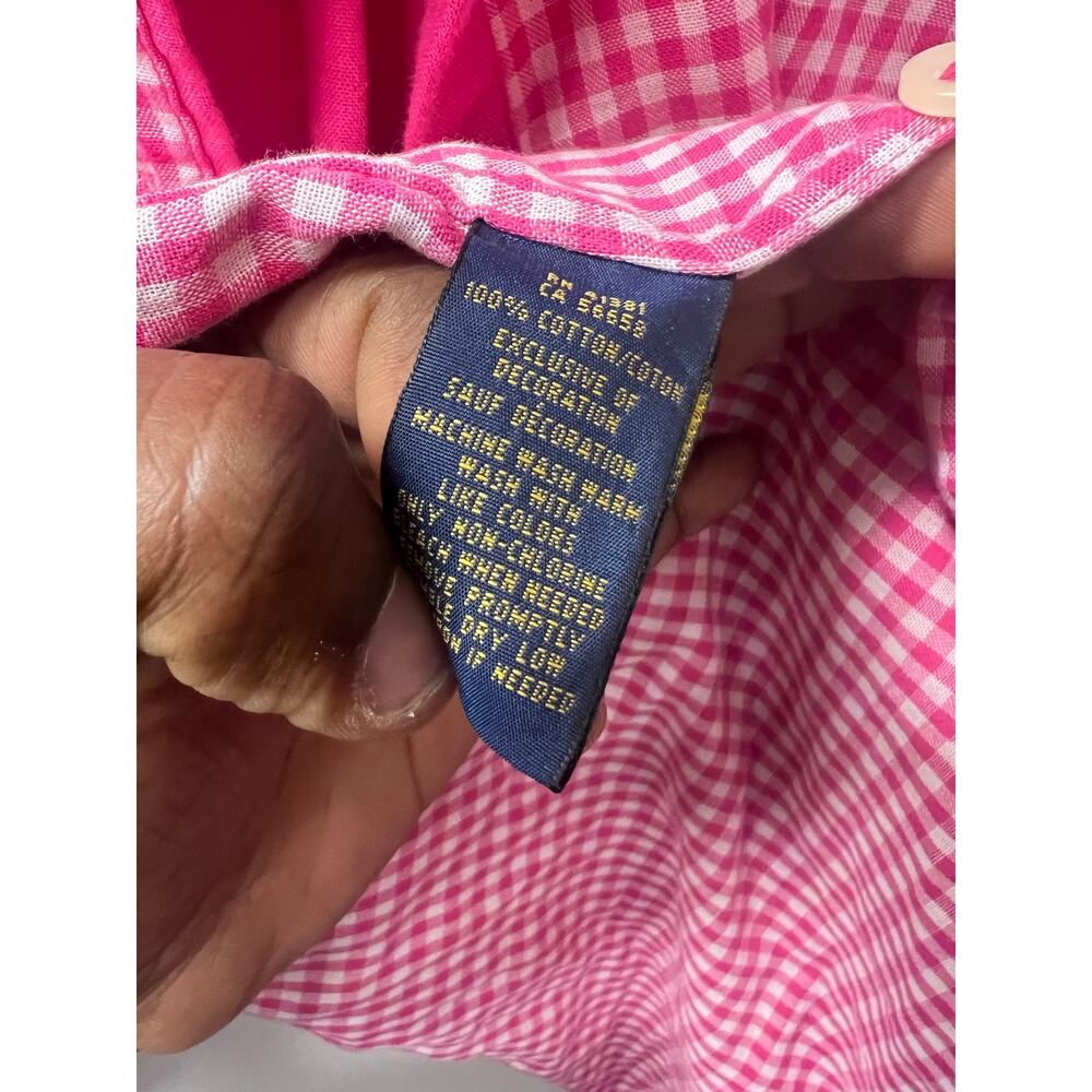 Ralph Lauren Women’s L Pink Double Face Gingham Cotton Button Down Pony Shirt - Picture 10 of 11
